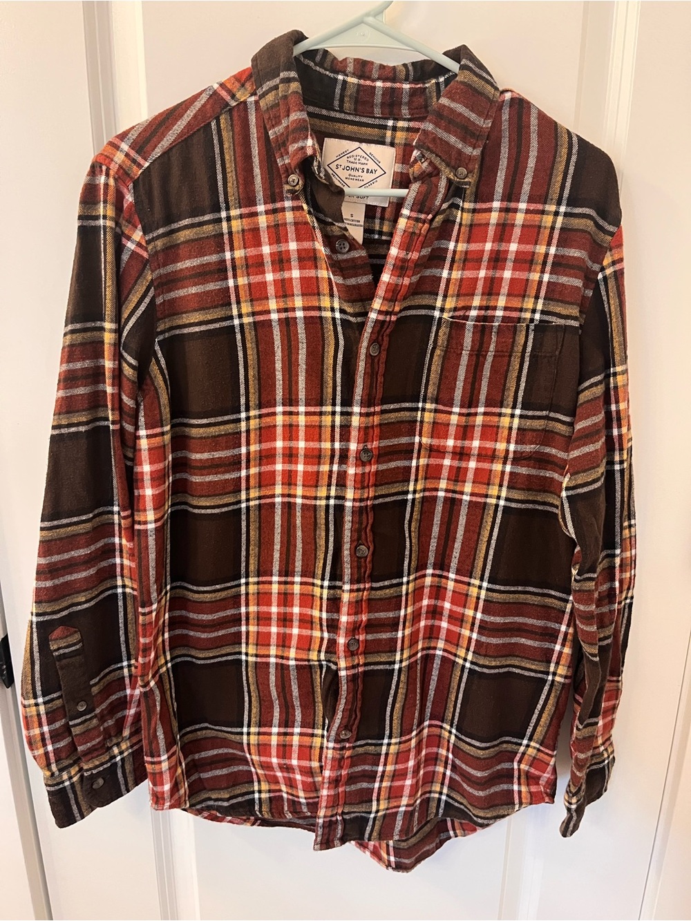 St. John's Bay Brown & Red Plaid Button-Down Shirt